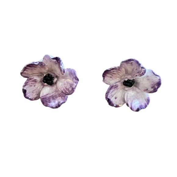 Vintage Floral Bone China Earrings Lot Of 3 Two Pierced & One Clip On England - Picture 5 of 10